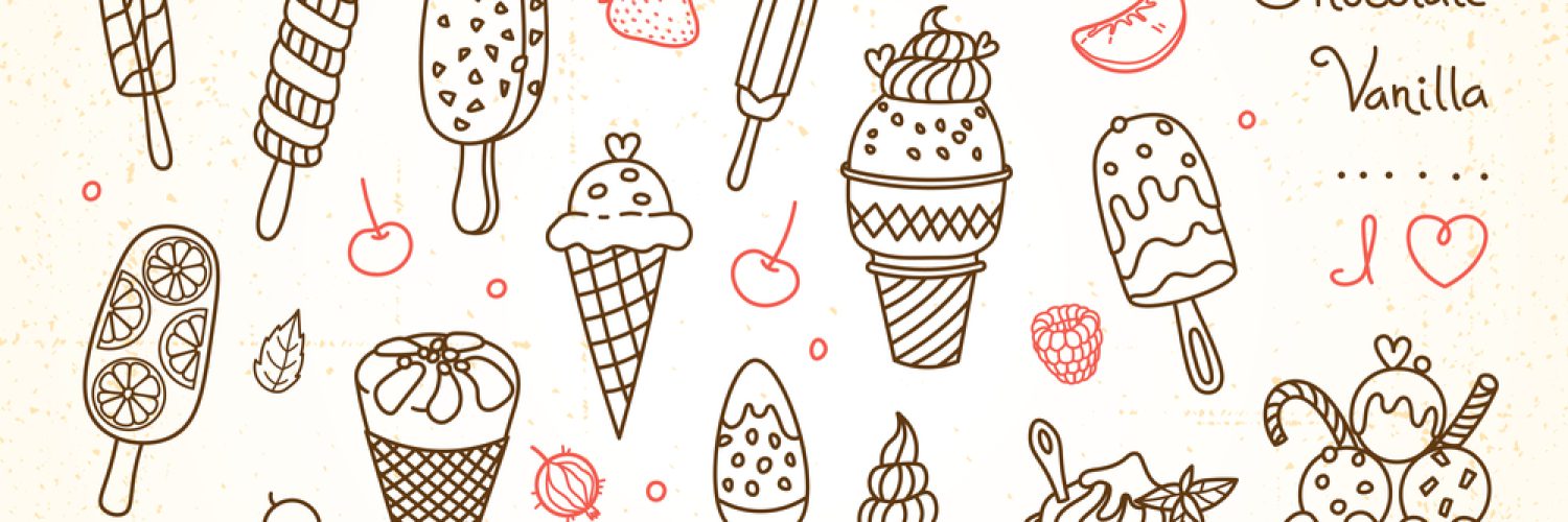 Set drawings of ice cream for design menus, recipes and packages product. Vector Illustration.